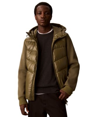 Men's Mixed Media Hooded Puffer Jacket