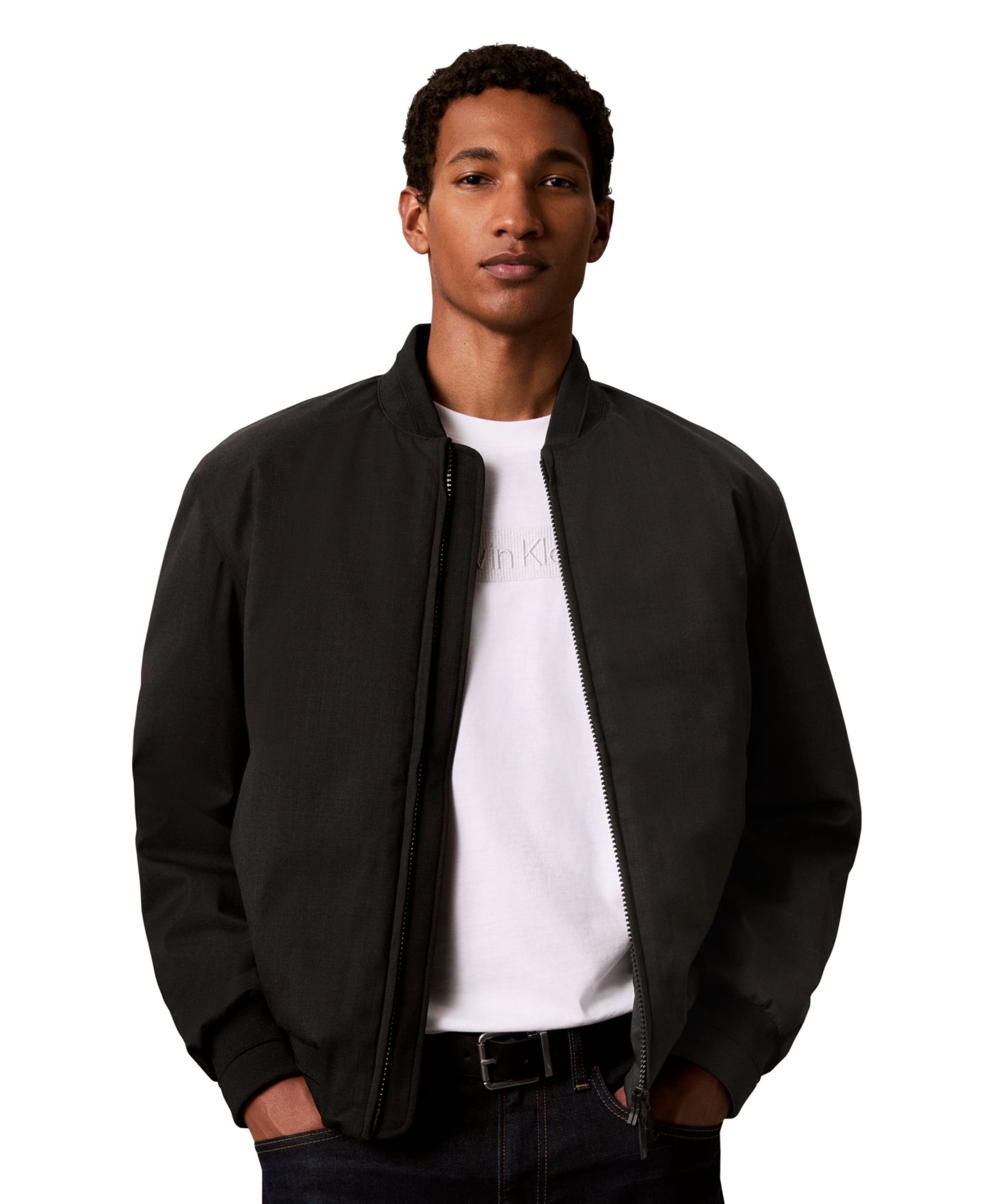 Мужская куртка Calvin Klein Classic-Fit Twill Bomber, цвет: Чёрный — фото 1