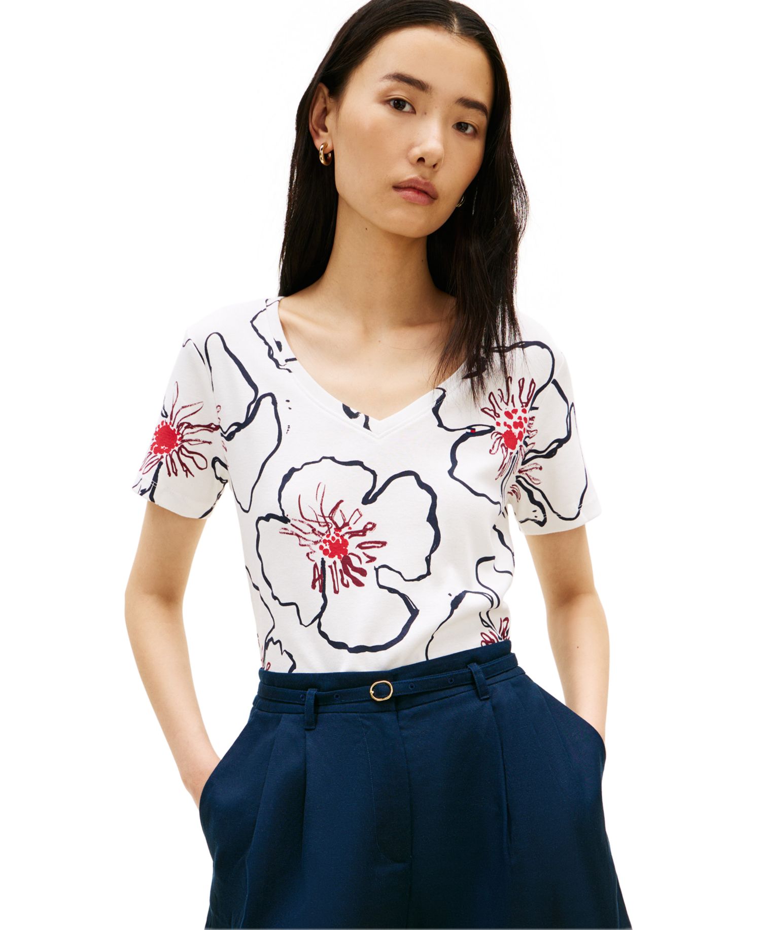 Women's Rib Slim V-Neck Short-Sleeve T-Shirt