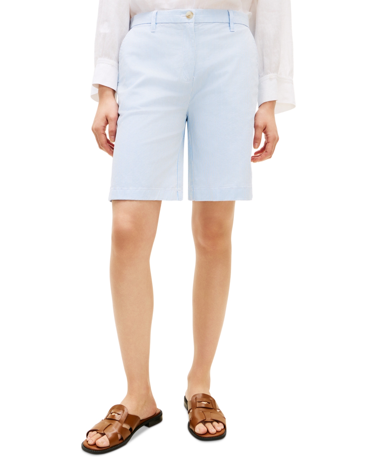 Tommy Hilfiger Women's Twill Slim Straight Shorts - Ithica Blue Stripe