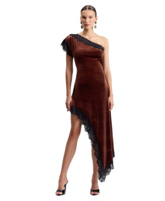 Women's One-Shoulder Velvet High-Low Dress