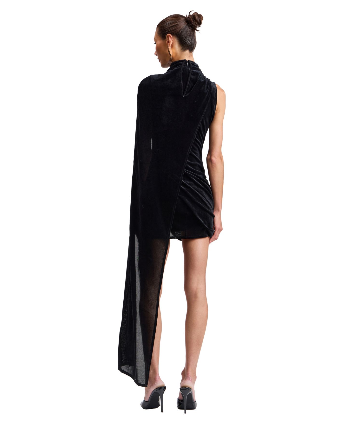 Женское платье Avec Les Filles Mock-Neck Cape Velvet Mini, цвет: Чёрный — фото 5