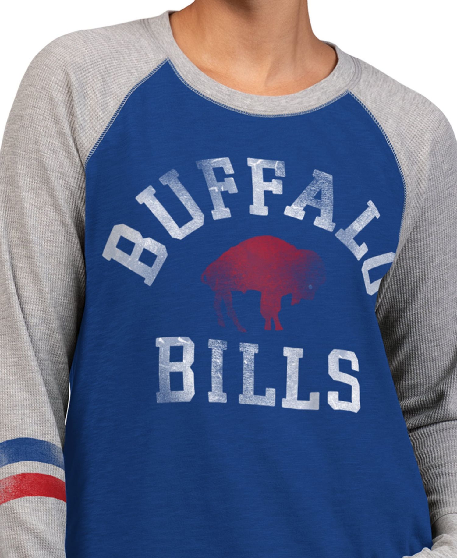 Women's Royal/Gray Buffalo Bills Throwback Waffle-Knit Raglan Long Sleeve T-Shirt