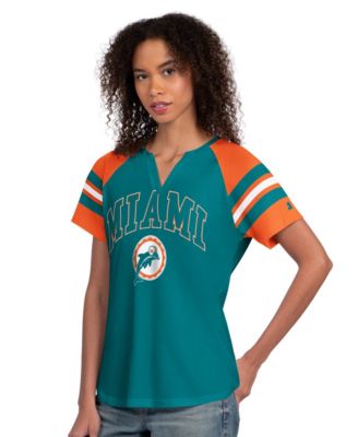Women's Aqua Miami Dolphins Game On Notch Neck Raglan T-Shirt