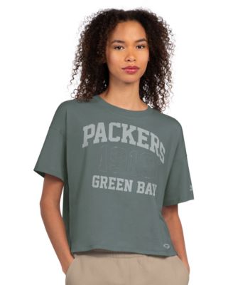 Women's Green  Bay Packers Rhinestone Boxy Cropped T-Shirt