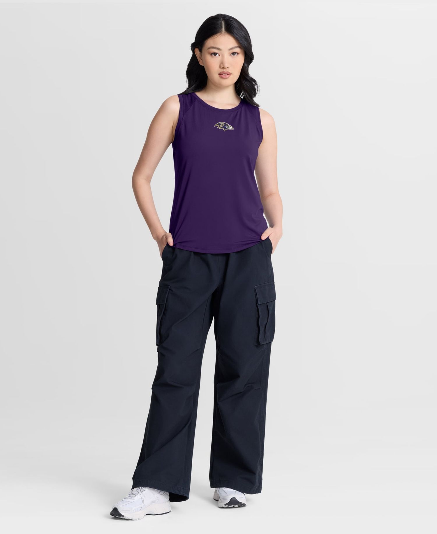 Women's Purple Baltimore Ravens Draped Mesh Back Performance&iquest; Tank Top