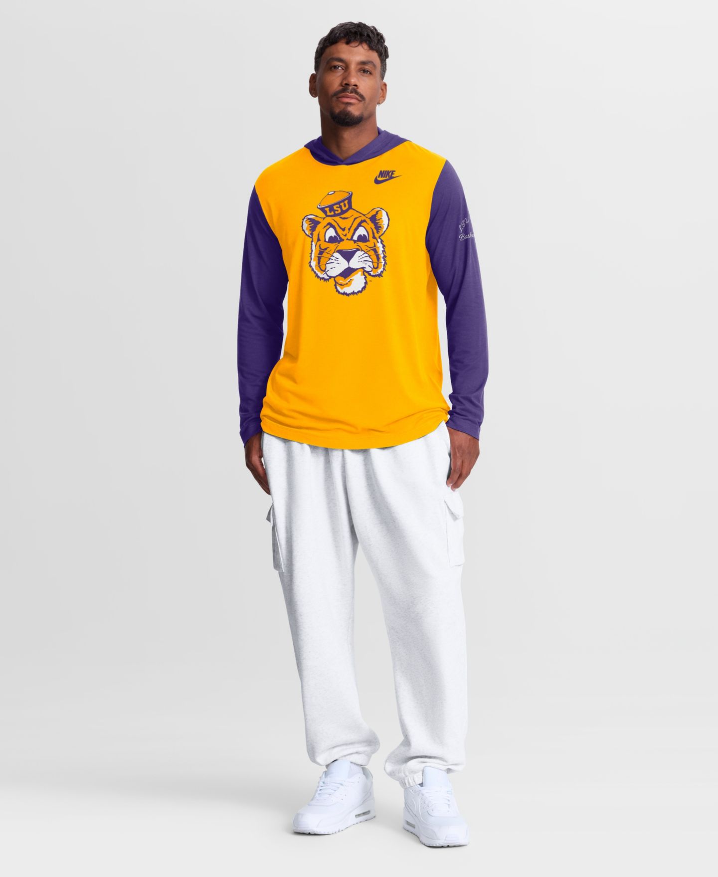 Мужская футболка Nike Gold/Purple LSU Tigers Campus Legacy Tri-Blend Long Sleeve Hooded — фото 2