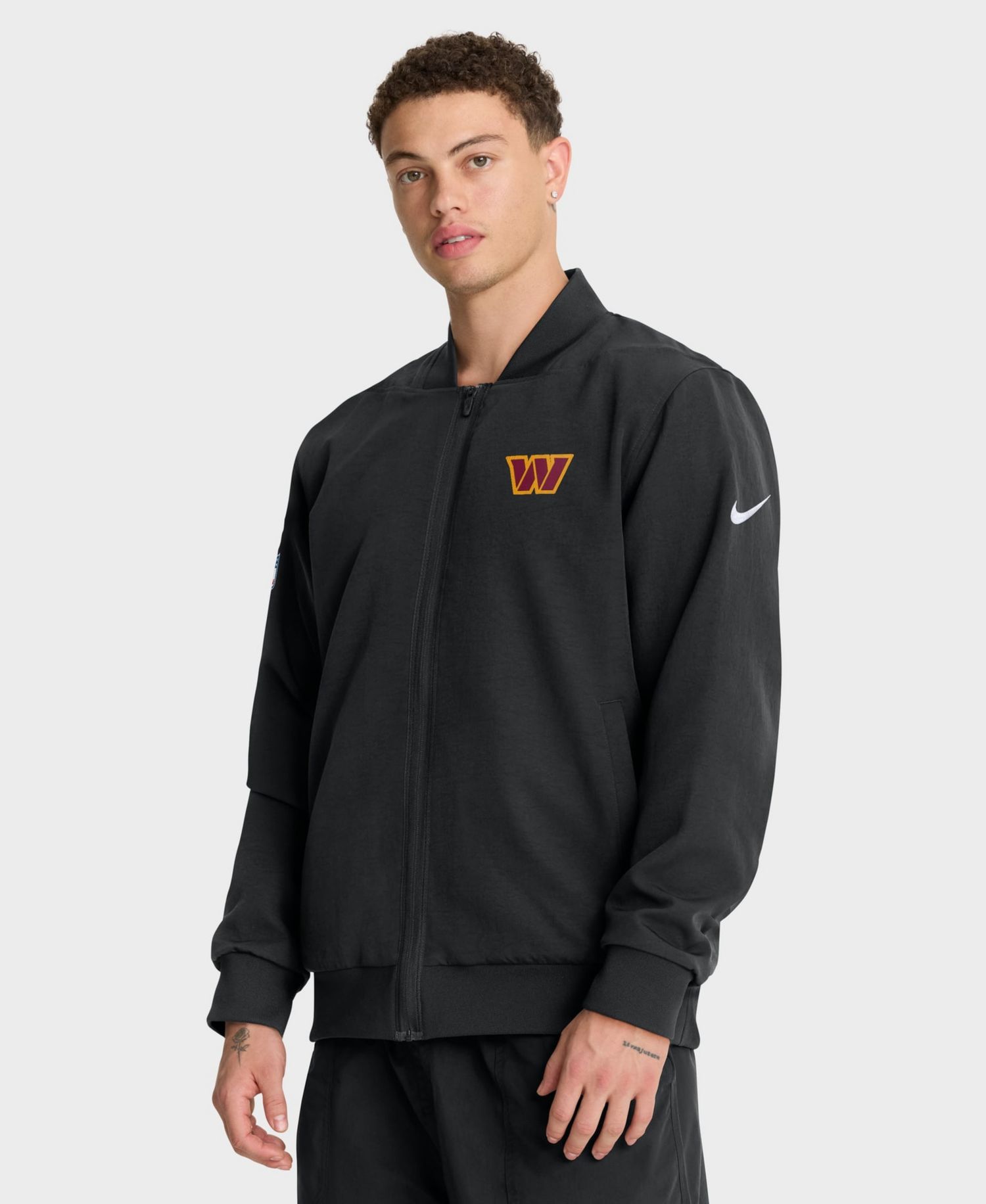 Men's Black Washington Commanders Sideline Powerful Blocking Full-Zip Dri-FIT Bomber Jacket