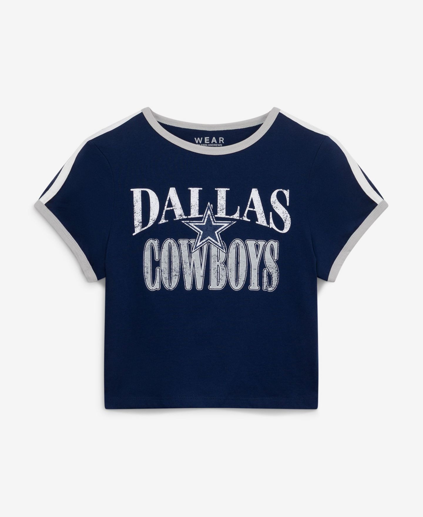 Женская футболка WEAR by Erin Andrews Navy Dallas Cowboys Cropped Ringer Baby T-Shirt — фото 1
