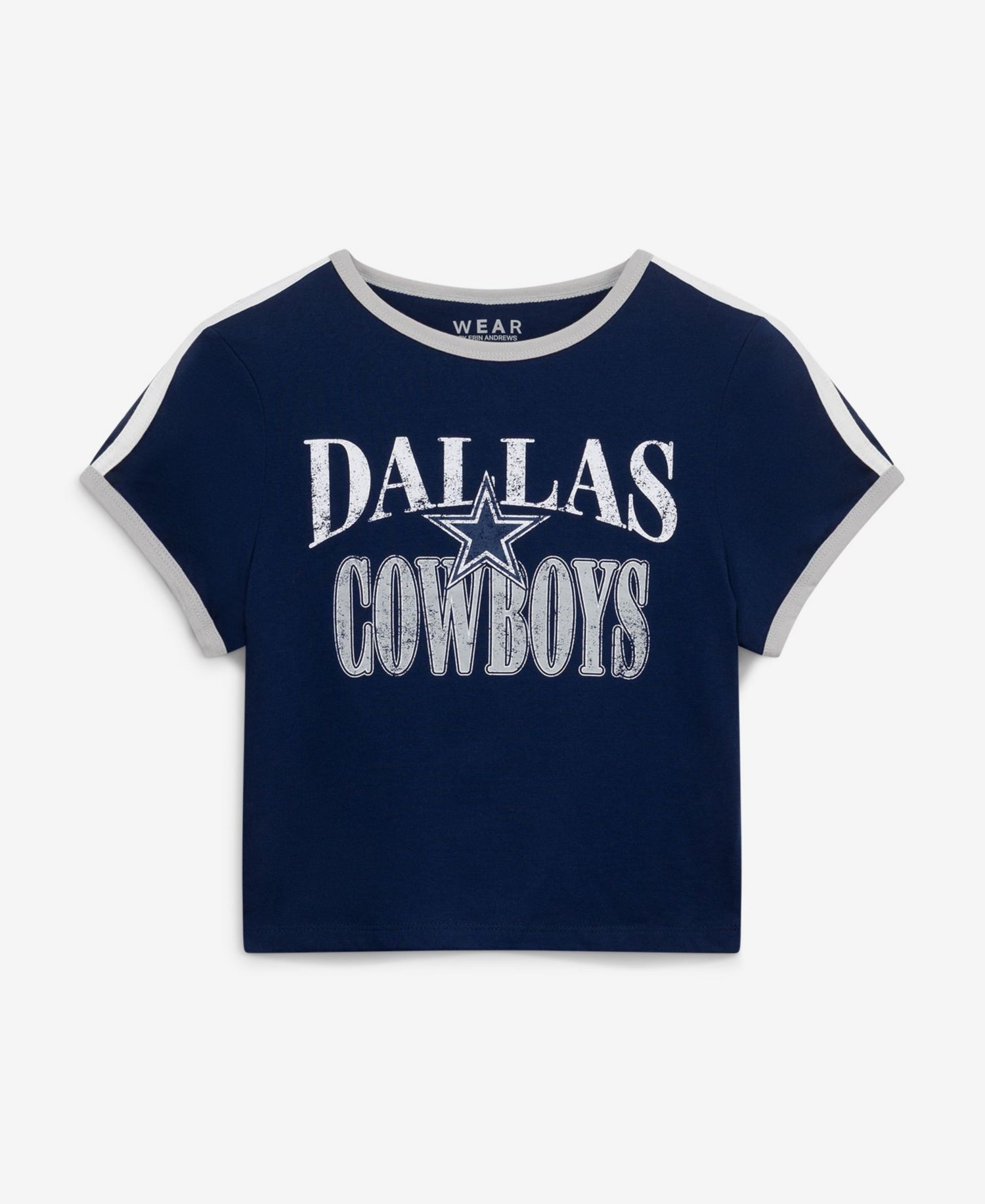 Women's Navy Dallas Cowboys Cropped Ringer Baby T-Shirt