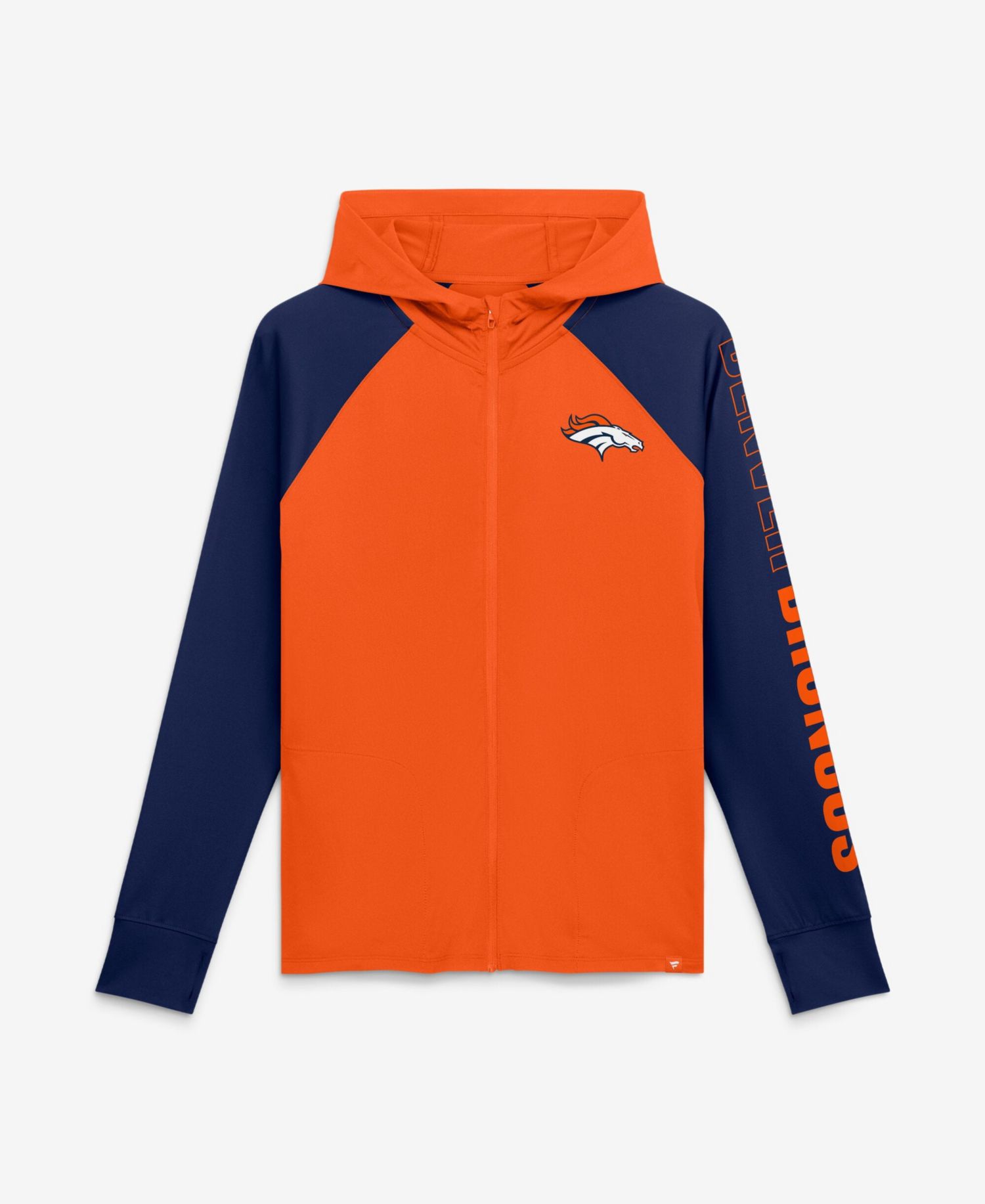Women's Orange/Navy Denver Broncos Cornerback Blitz&iquest; Raglan Full-Zip Hoodie