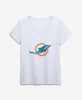 Women's White Miami Dolphins Primary Logo V-Neck T-Shirt