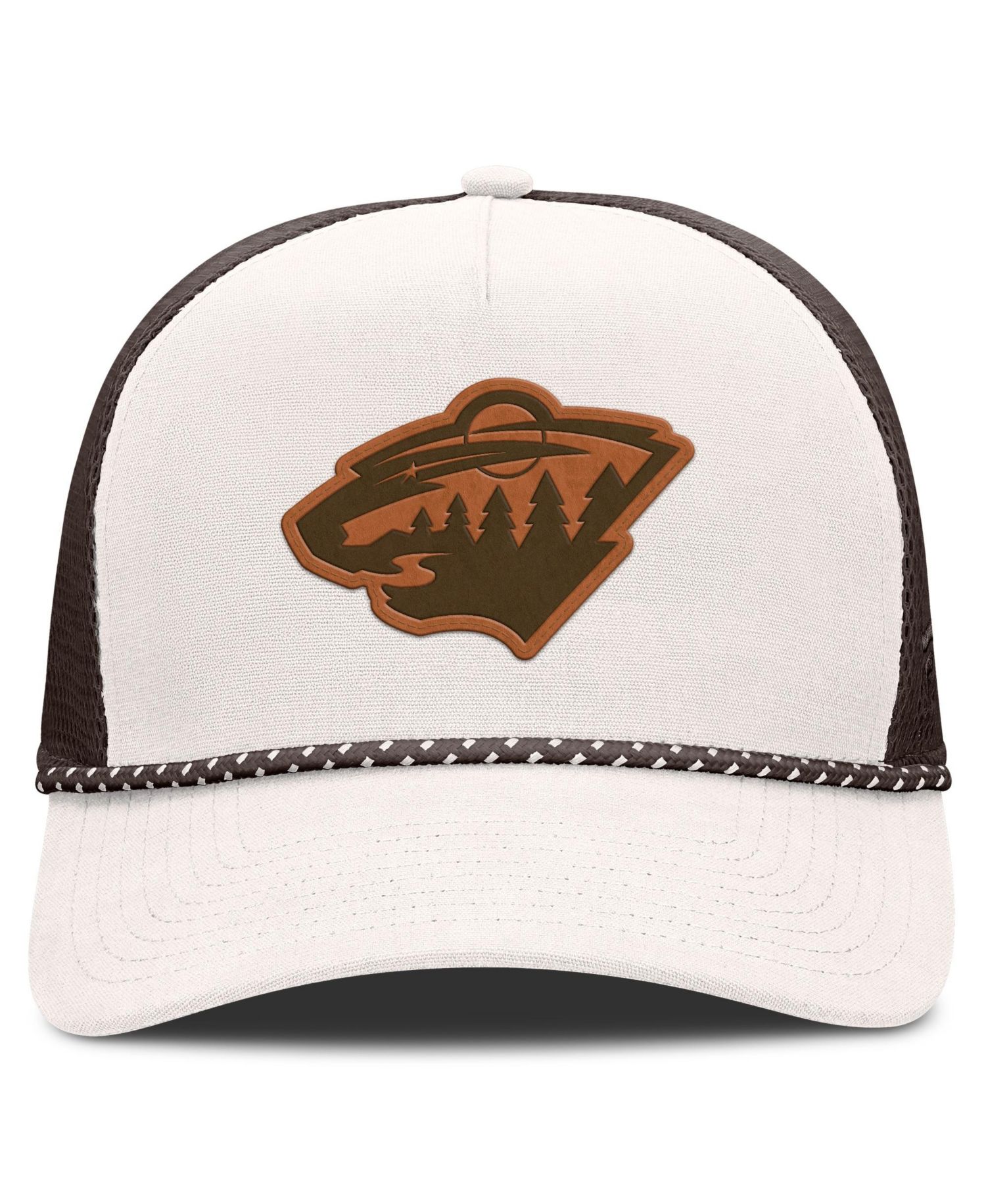Men's Cream/Brown Minnesota Wild Level Up Bronco Rope A-Frame Trucker Adjustable Hat