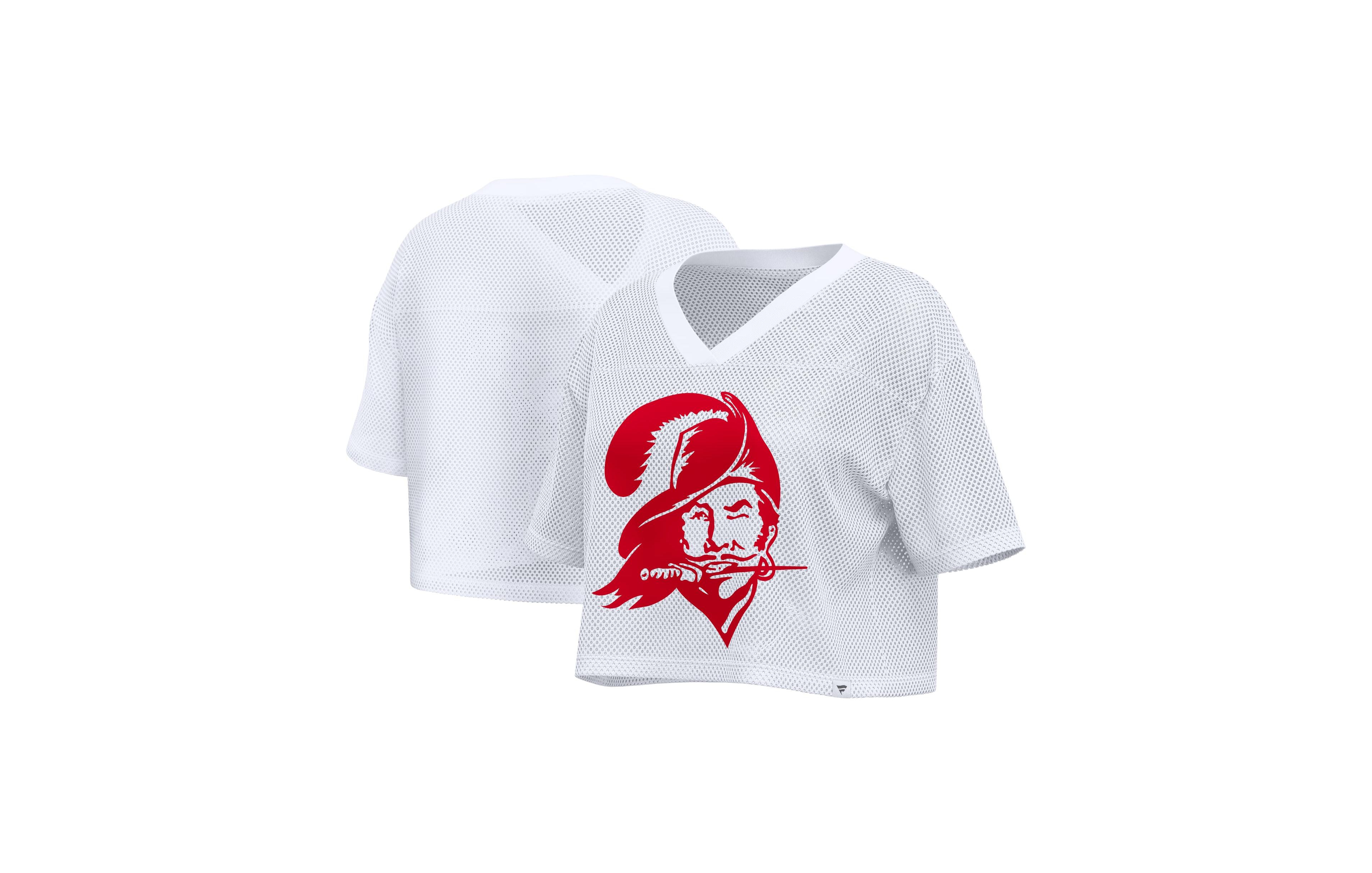 Fanatics Women's White Tampa Bay Buccaneers Oversized Mesh Cropped V-Neck Jersey
