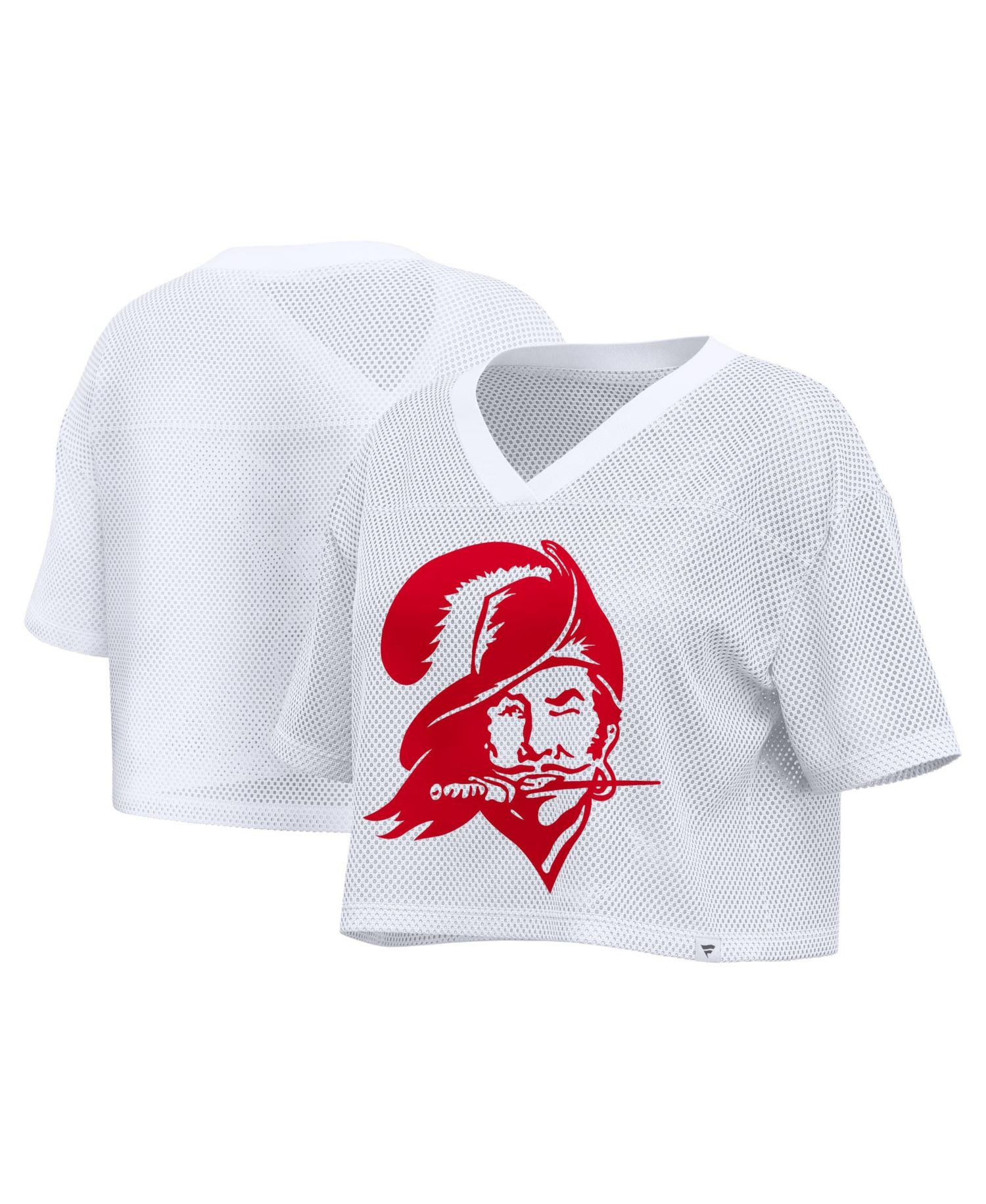 Women's White Tampa Bay Buccaneers Oversized Mesh Cropped V-Neck Jersey