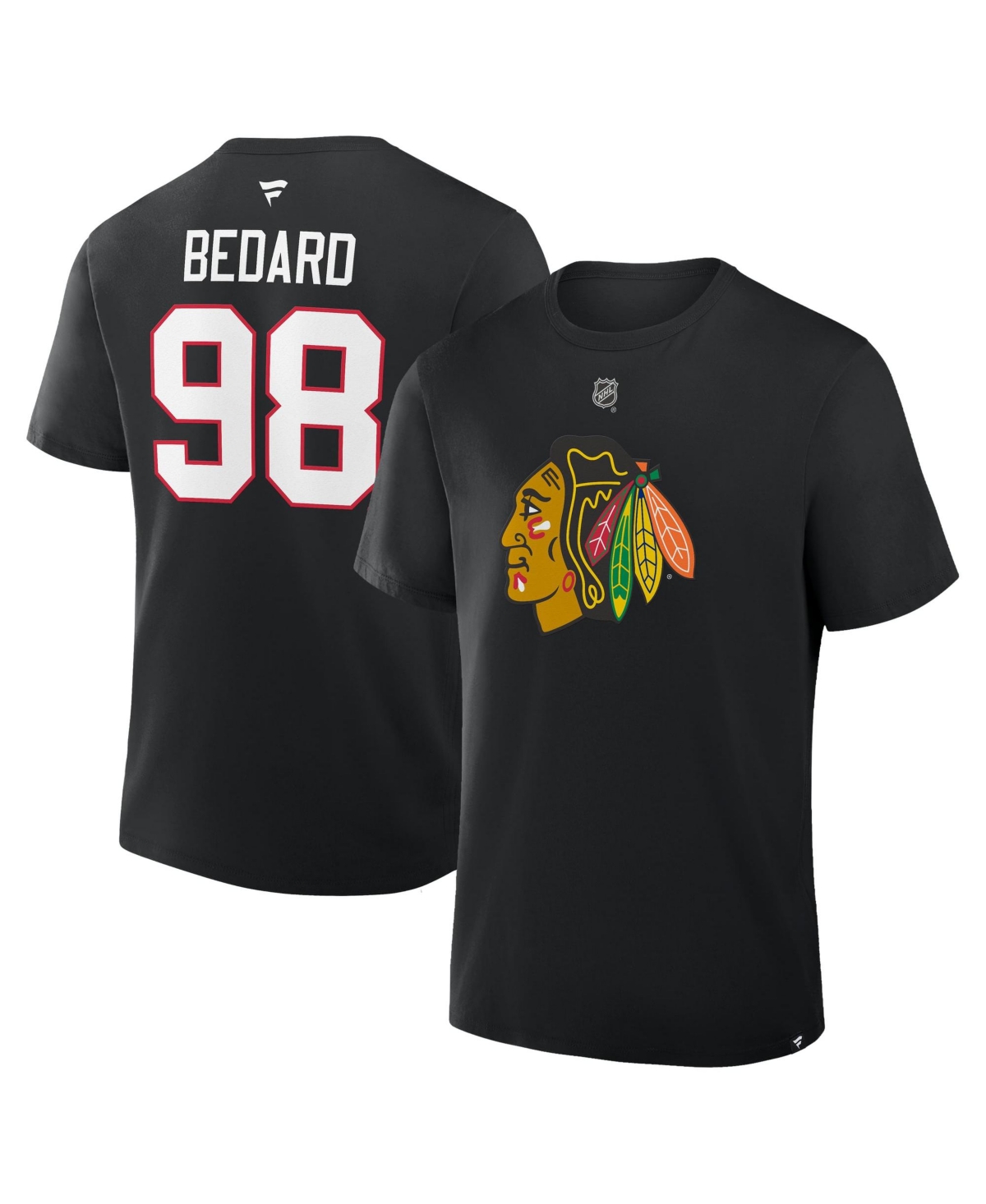 Fanatics Men's Connor Bedard Black Chicago Blackhawks Authentic Stack Name Number T-Shirt - Black