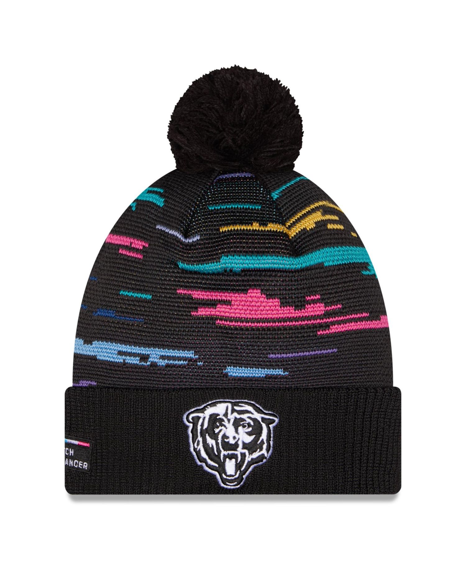 Men's Black Chicago Bears 2026 NFL Crucial Catch Cuffed Knit with Pom Hat