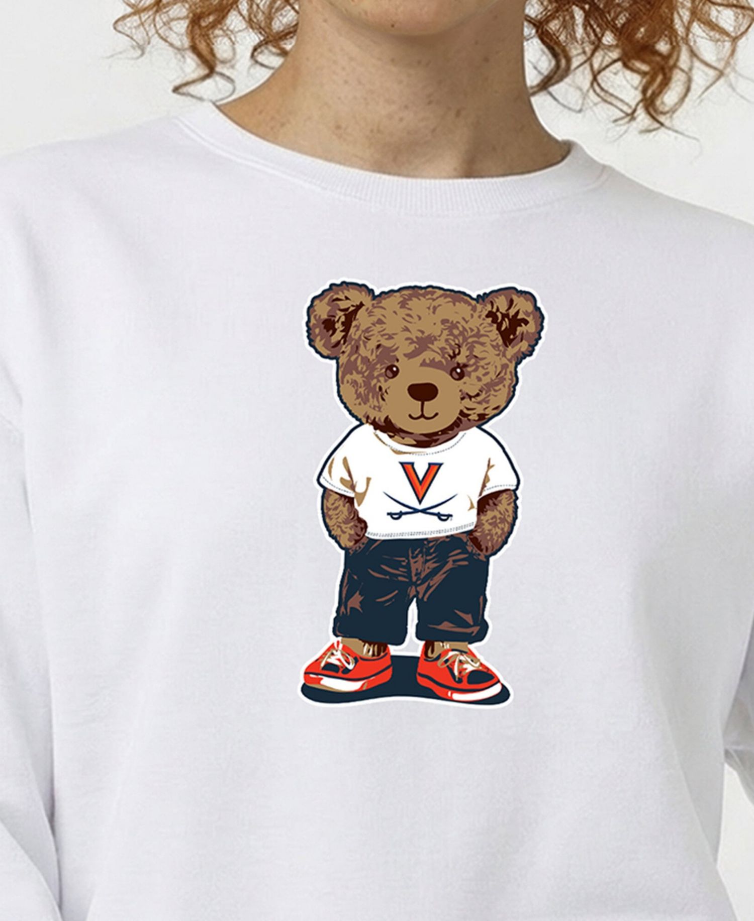 Women's White Virginia Cavaliers Teddy Bear Fleece Sweatshirt