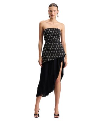 Women's Embellished High-Low Pleated Midi Dress
