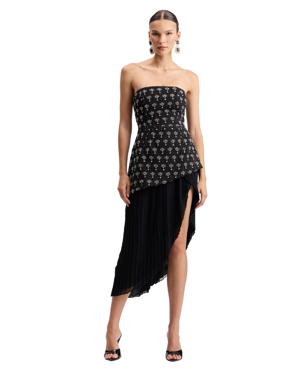 Avec Les Filles Women's Embellished High-Low Pleated Midi Dress