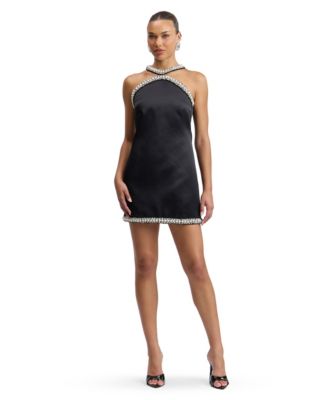 Women's Satin Embellished Halter Mini Dress