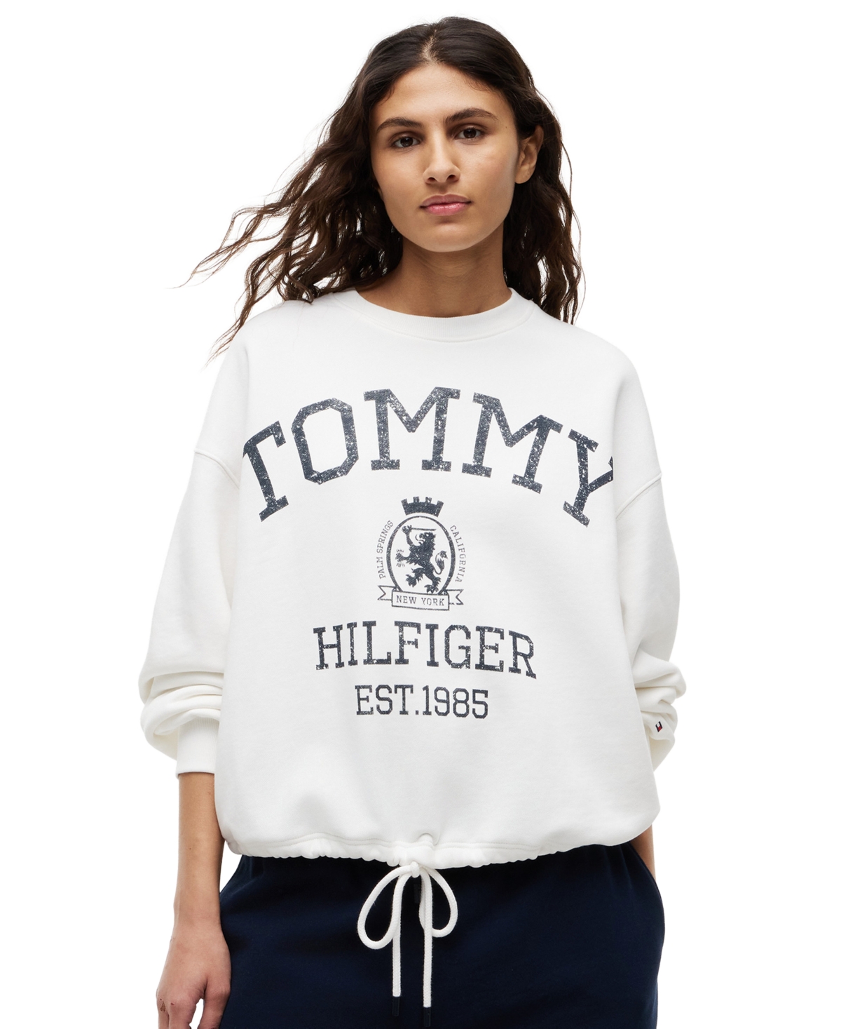 Tommy Hilfiger Women's Cotton-Blend Round Neck Sweatshirt - Ecru