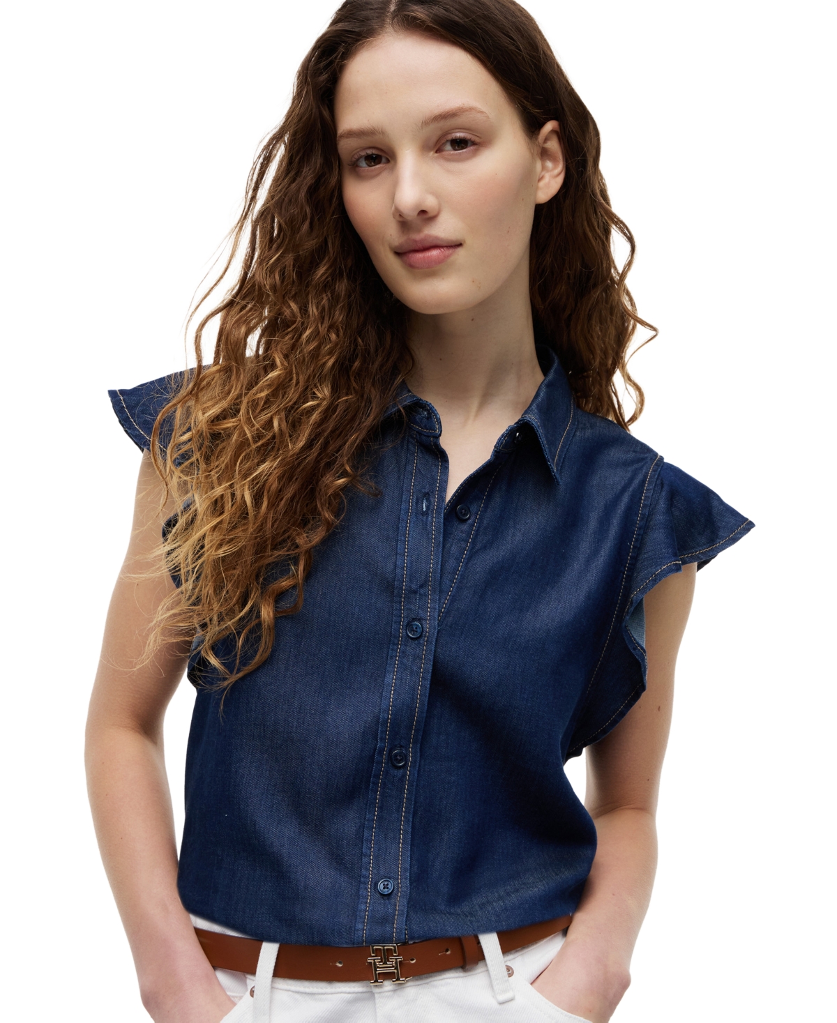 Tommy Hilfiger Women's Cotton-Blend Short-Sleeve Shirt