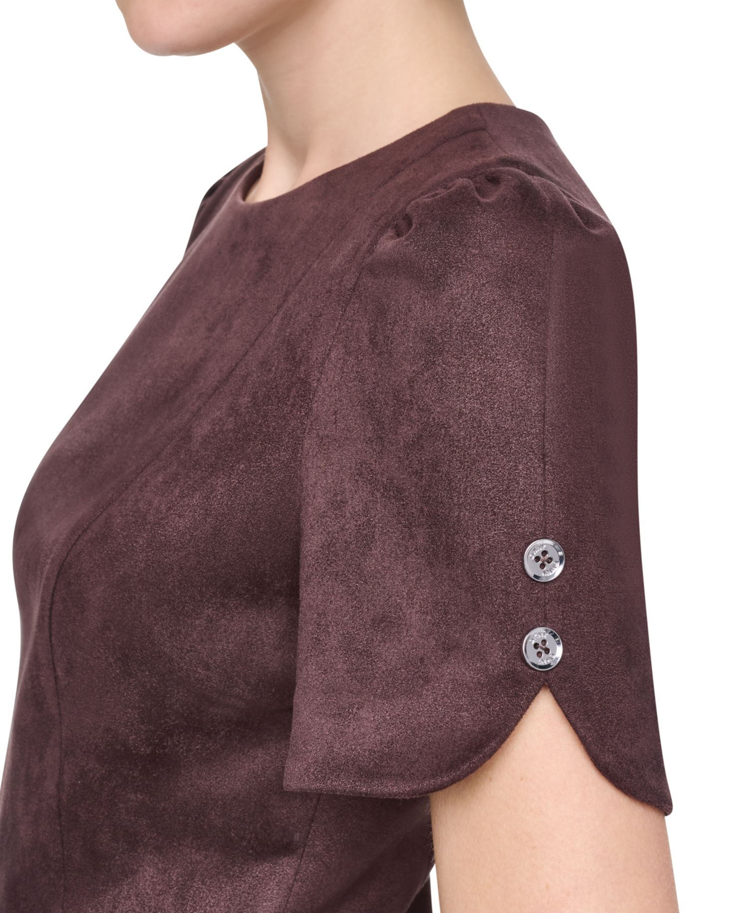Women's Short-Sleeve Faux Suede Sheath Dress
