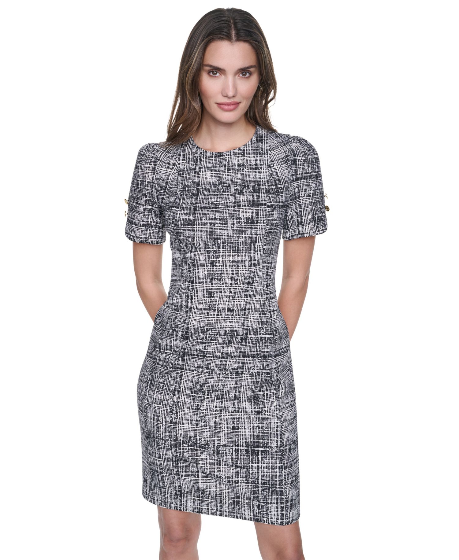 Women's Knee-Length Short-Sleeve Scuba Crepe Dress