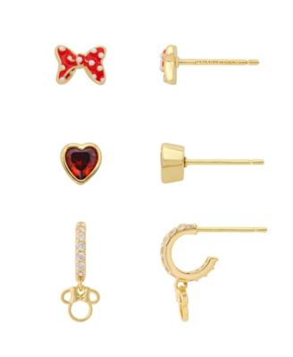 Minnie Heart Cubic Zirconia Gold-Tone Earrings, 3-Pair Set