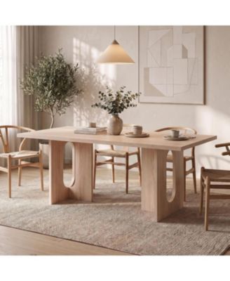 71" Rectangular Dining Table for 6-8, T-Shaped Base Kitchen Table, Modern Farmhouse Style