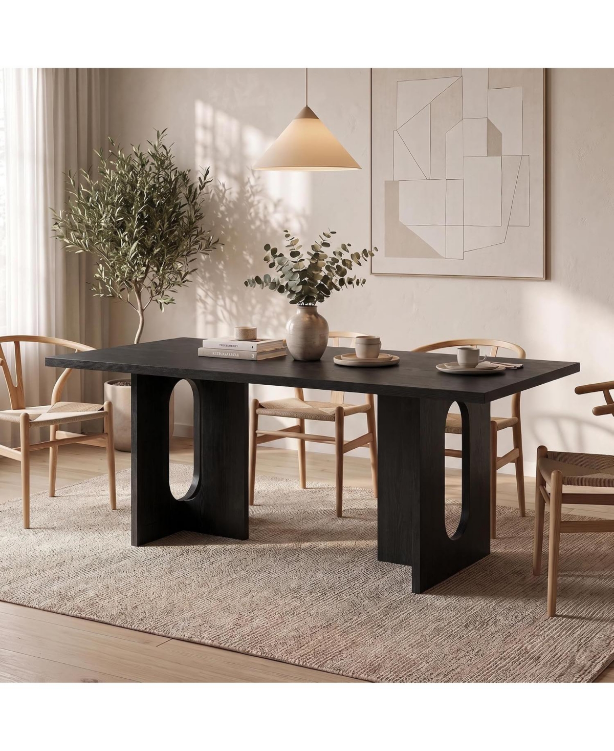 homfan 71" Rectangular Dining Table for 6-8, T-Shaped Base Kitchen Table, Modern Farmhouse Style