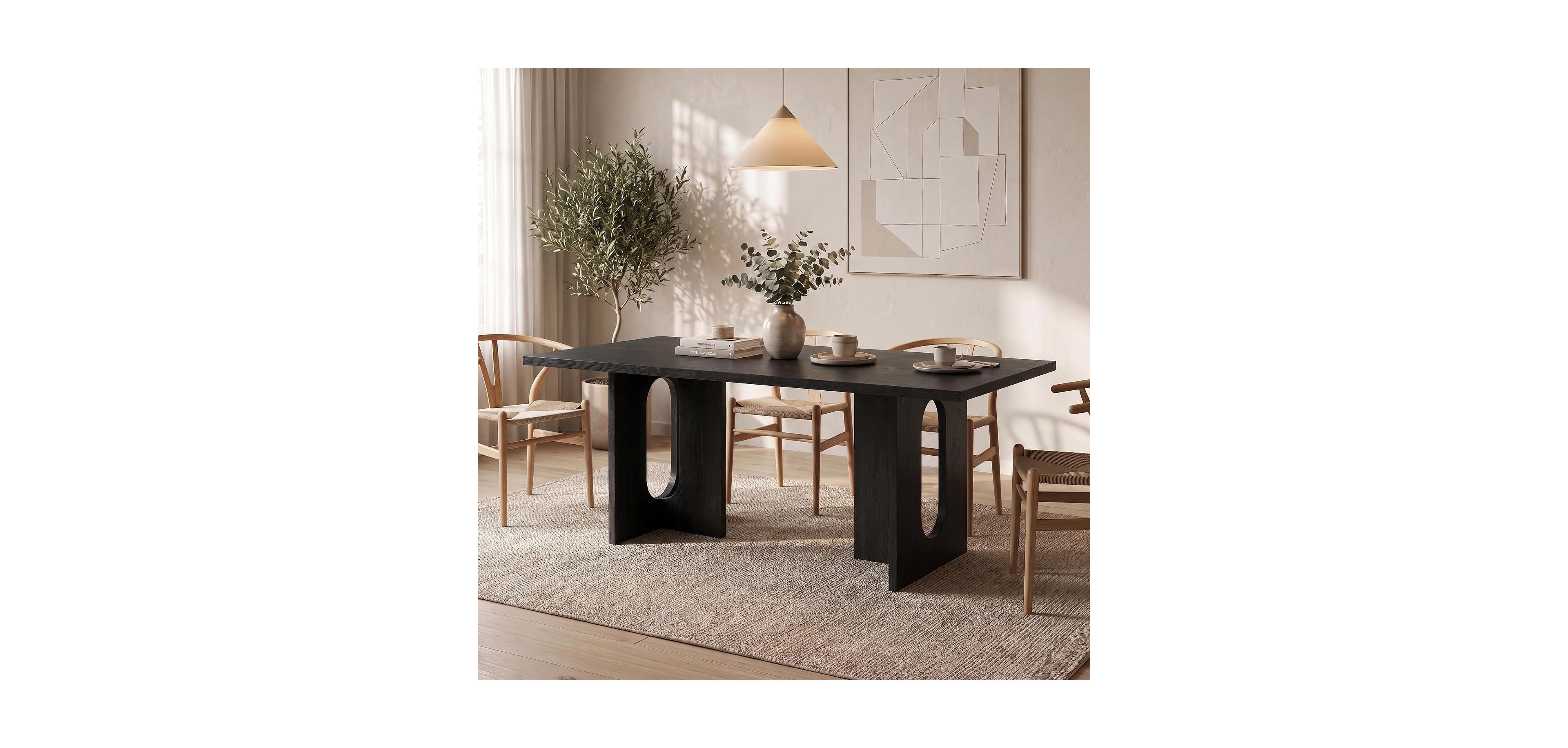 homfan 71" Rectangular Dining Table for 6-8, T-Shaped Base Kitchen Table, Modern Farmhouse Style