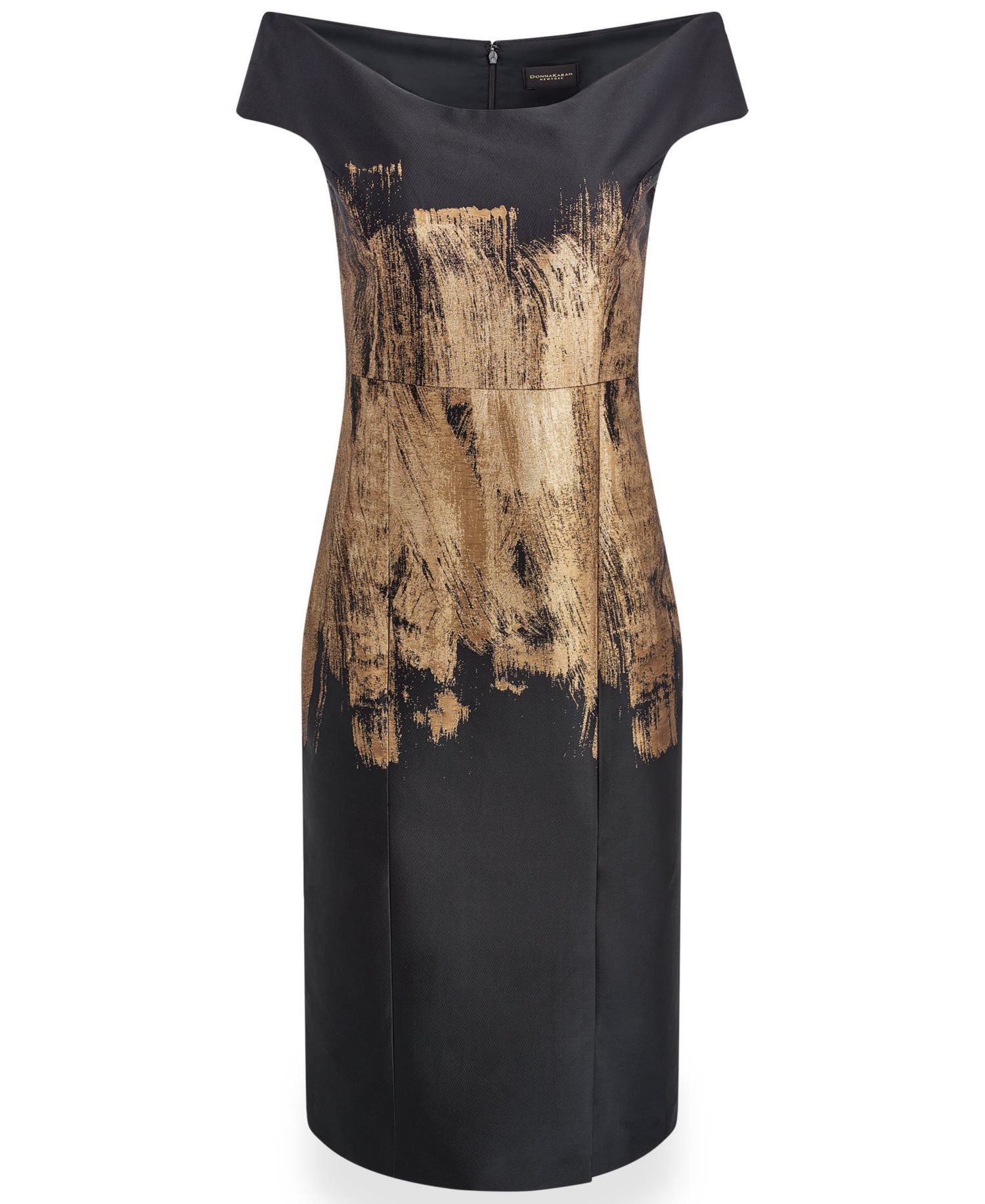 Women's Off-the-Shoulder Metallic Brushstroke Sheath Dress