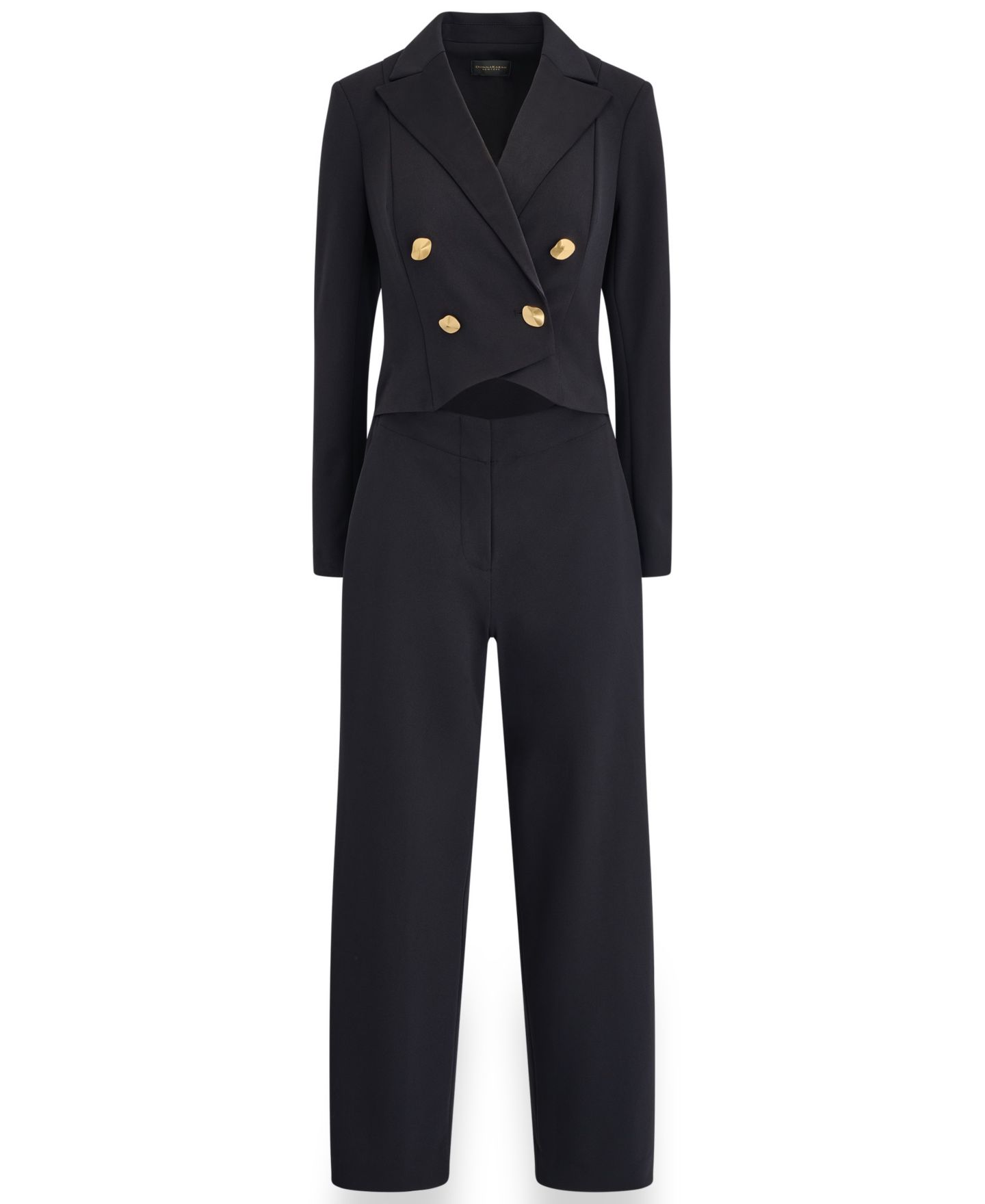 Женский комбинезон Donna Karan New York Satin Lapel Long-Sleeve Double-Breasted Wide-Leg Jumpsuit, цвет: Чёрный — фото 7