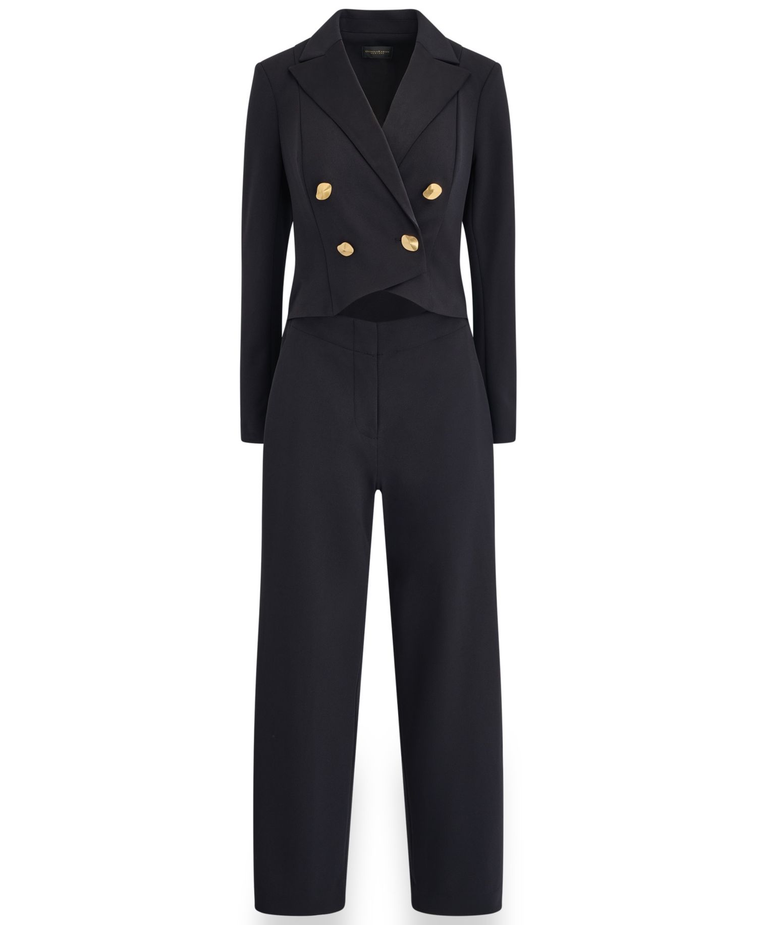 Women's Satin Lapel Long-Sleeve Double-Breasted Wide-Leg Jumpsuit