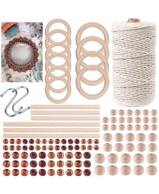120pcs Macrame Kit For Beginners With Cotton Cord Wooden Beads Rings Sticks Hooks