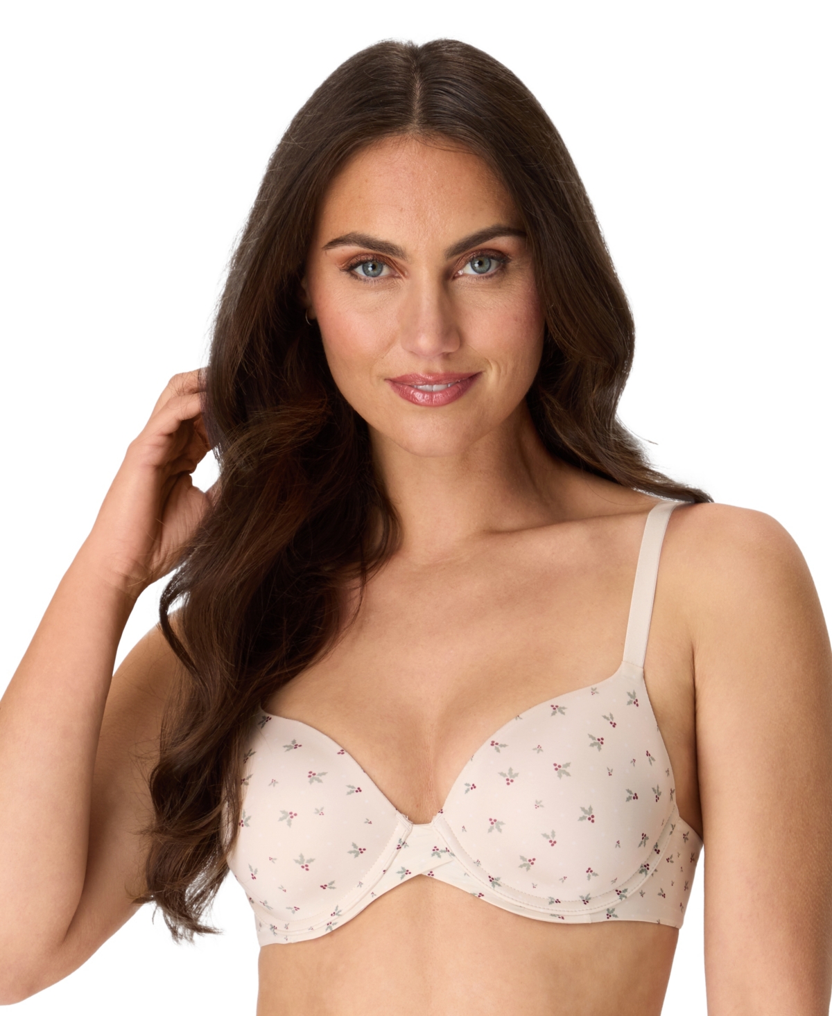 Maidenform Women's One Fab Fit 2.0 T-shirt Shaping Underwire Bra Dm7543 In Holly Print Beige Bisque
