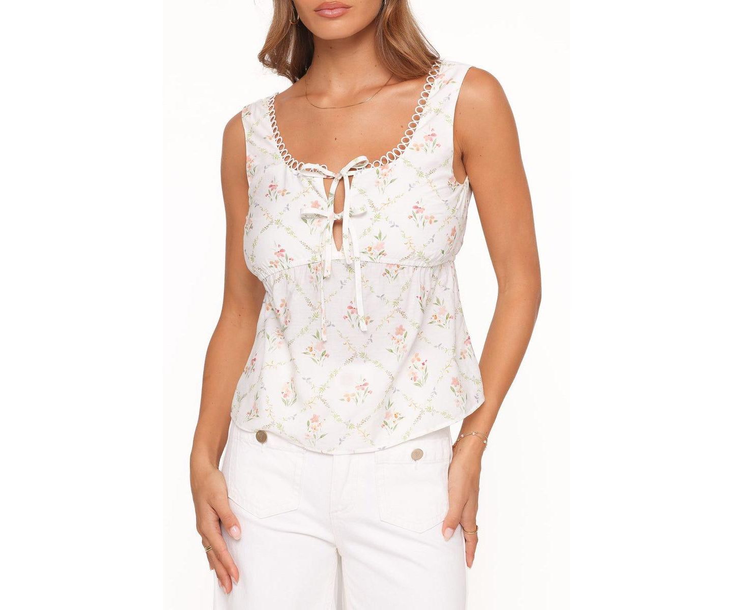Женский топ Petal and Pup Gail Scoop Neck Sleeveless, цвет: Белый винтажный с принтом — фото 1