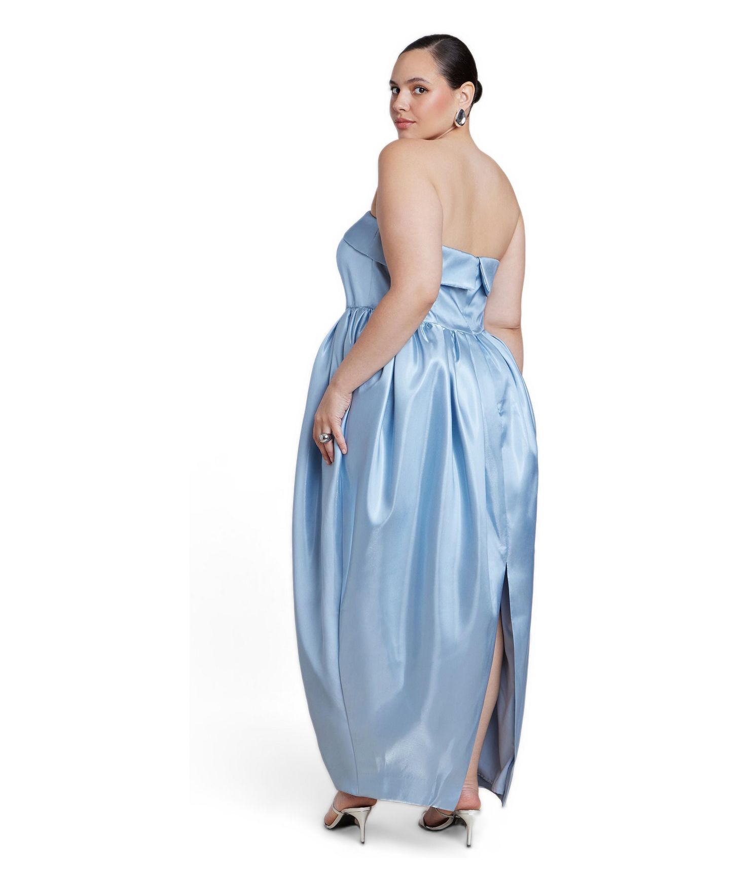 Женское платье ELOQUII Plus Size Strapless Satin Maxi, цвет: Синий — фото 2