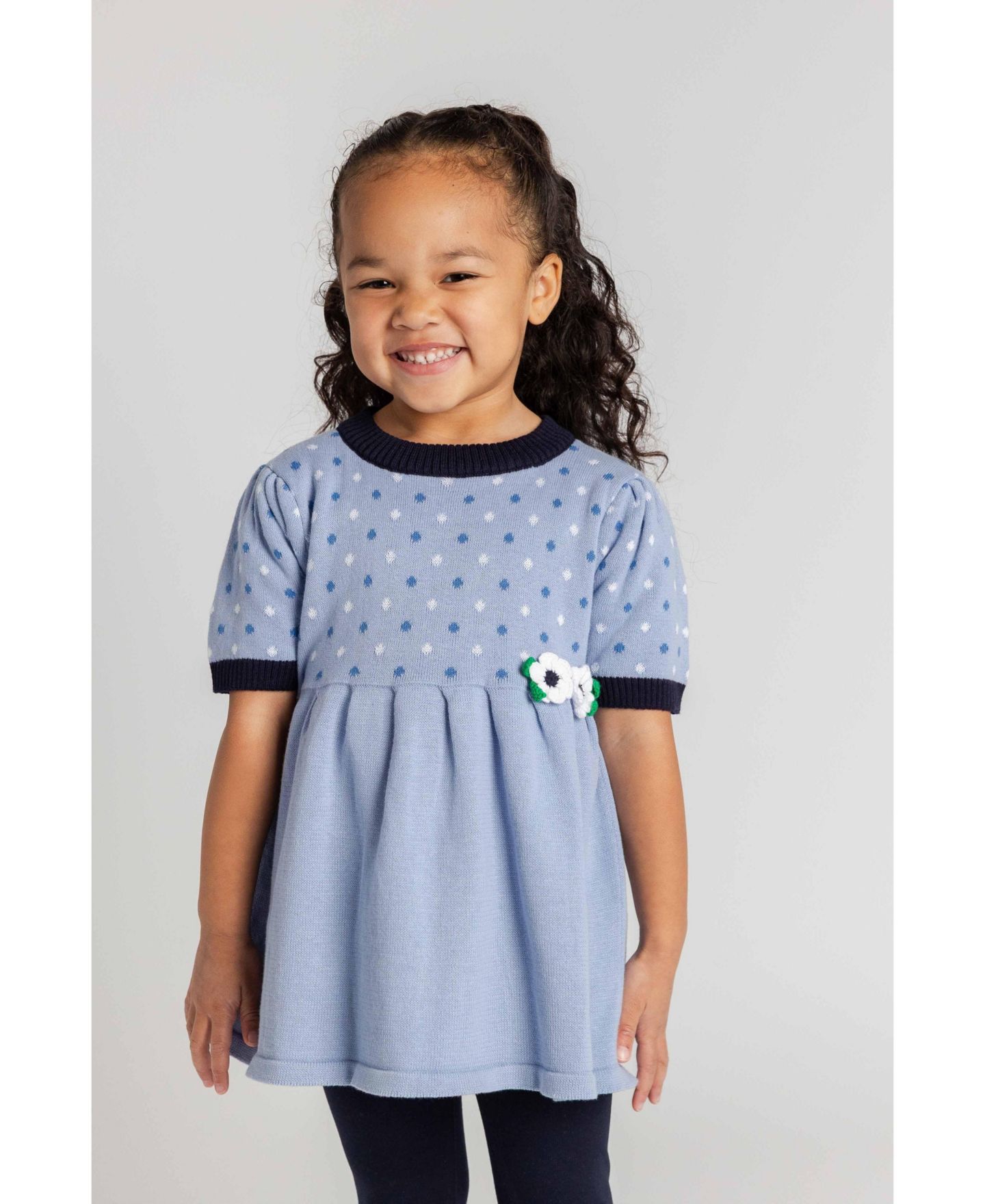 Florence Eiseman Girls' 4-16 Polka-Dot Crocheted-Flower Sweater Tunic and Leggings, 2-Piece Set, цвет: Синий / Тёмно-синий — фото 2
