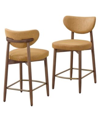Set of 2 Upholstered Wooden Bar Stools with Backs for Kitchen Island