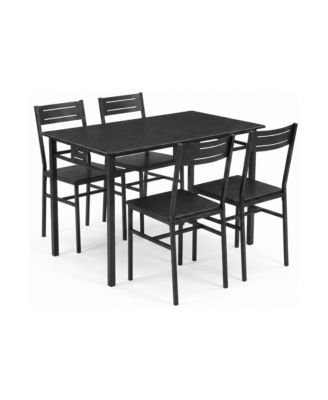 5-Piece Wood-Grain Dining Table Set with 4 Chairs, Rectangular Metal-Frame Dinette Set for Kitchen and Breakfast Nook