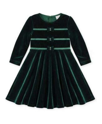 Toddler Girls' 2T-5T Long-Sleeve Stretch Velvet Dress with Hand-Stitched Pearls