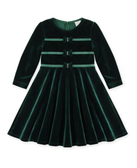 Платье Florence Eiseman Long-Sleeve Stretch Velvet Dress with Hand-Stitched Pearls для девочек-малышей, цвет: Зелёный бархатный