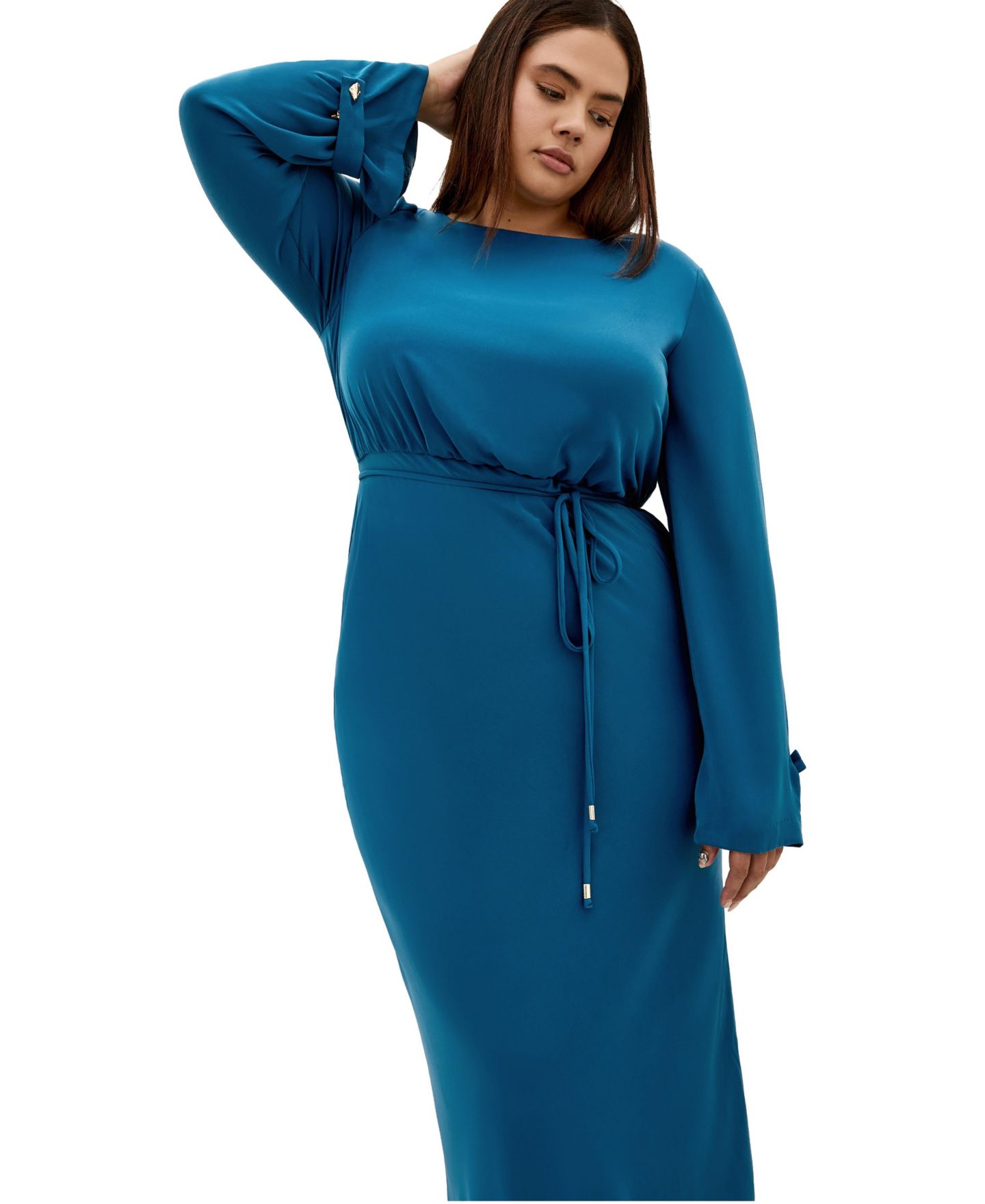 Женское платье CITY CHIC Plus Size Tara Boat Neck Long-Sleeve Maxi, цвет: Petrol — фото 3