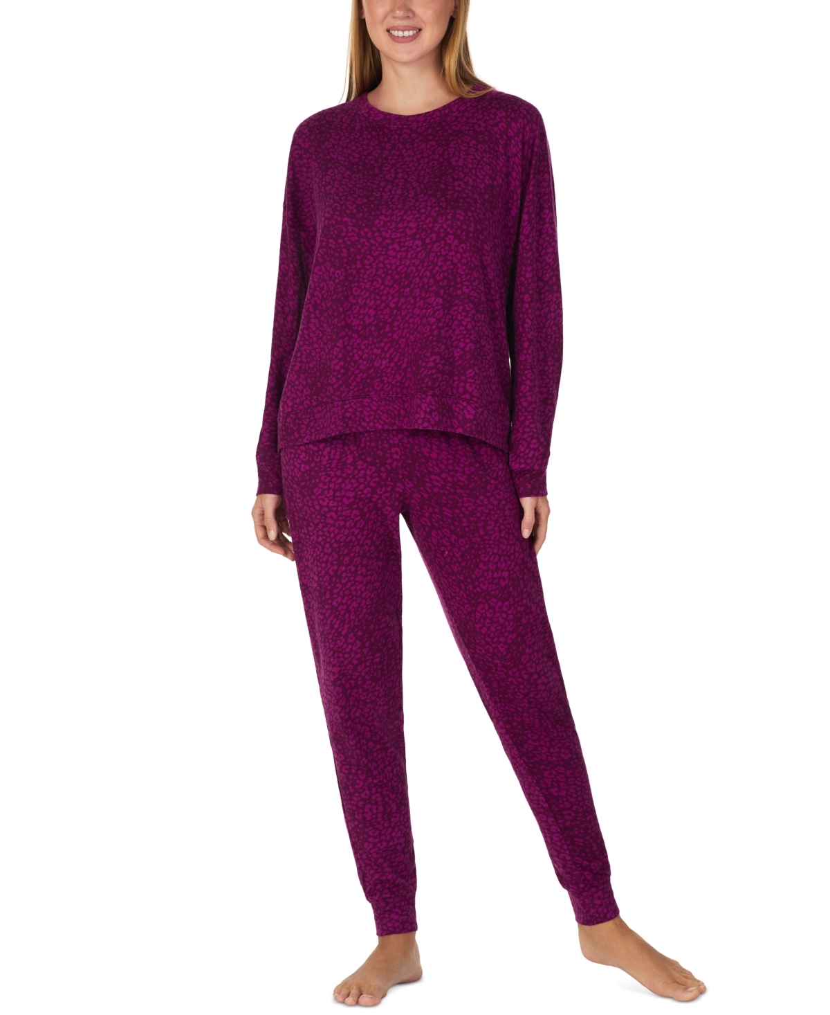 Sanctuary Women's Long-Sleeve Sweater Knit Pullover and Jogger Pants, 2-Piece Set - Purple Animal
