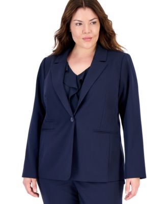 Plus Size One-Button Stripe Lining Shoulder-Padded Blazer