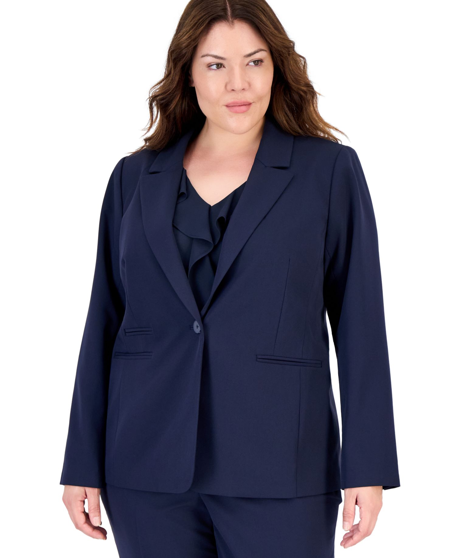 Plus Size One-Button Stripe Lining Shoulder-Padded Blazer