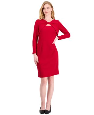 Women's Long-Sleeve Twist-Front Sheath Dress